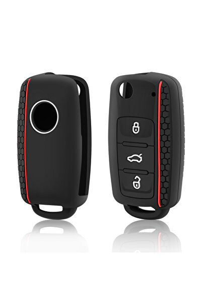 Choice1 غطاء مفتاح سيارة أحمر من السيليكون بثلاثة أزرار لسيارات فولكس فاجن جو...