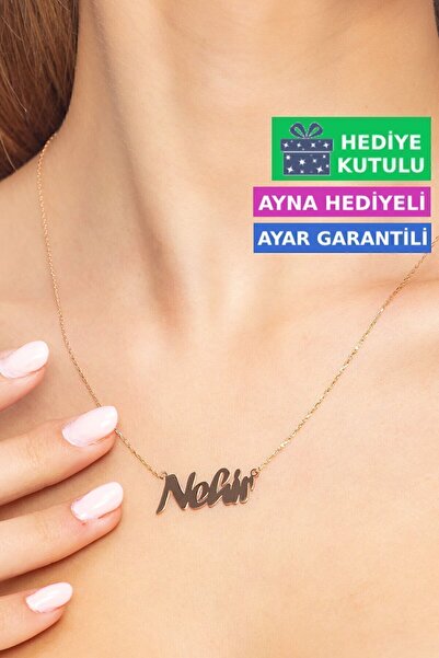 Jewelmim Nehir Gümüş İsim Yazılı 18 Ayar Rose Altın Kaplama Kişiye Özel 925 A...