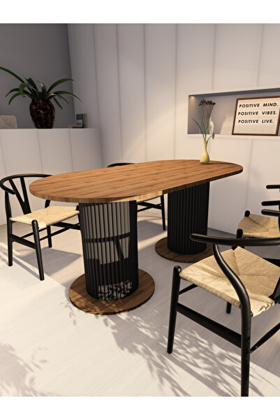 moka park avm Özel Tasarım Oval Dekoratif Ahşap Ayaklı 6 Kişilik Yemek Masası...