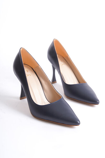 NITU Shoes Lacivert Cilt Yüksek Topuklu Stiletto