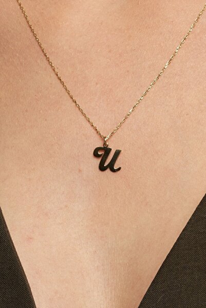 Jewelmim U Harfli Kolye 18 Ayar Sarı Altın Kaplama Kadın Baş Harfli Gümüş Kolye 925 Ayar Gümüş Harf Kolye