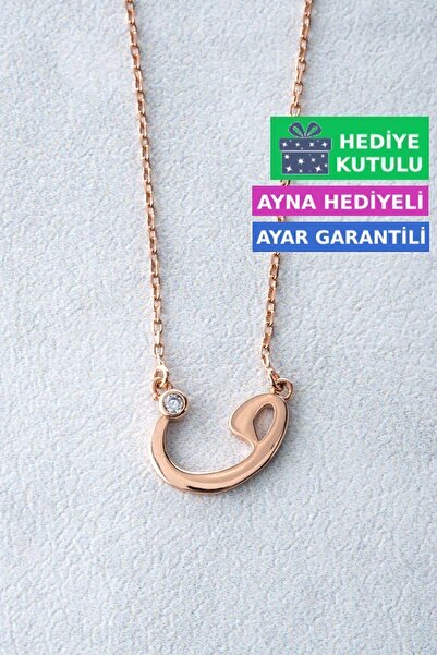 Jewelmim Gümüş Vav Kolye 18 Ayar Rose Altın Kaplama Vav Harfli Kolye Zirkon T...