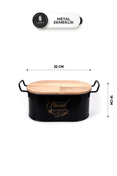 Skygo Metal Bread Box Basket with Black Cutting Board - 32X19 cm Bread Bowl