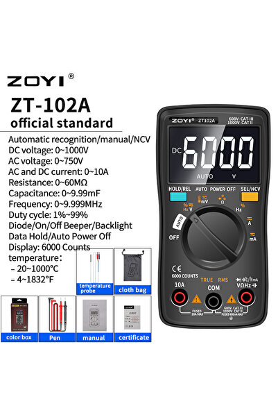 Choice ZT102A ZOYI ZT102/102A مقياس متعدد رقمي 6000 عداد عداد كهربائي اختبار ...