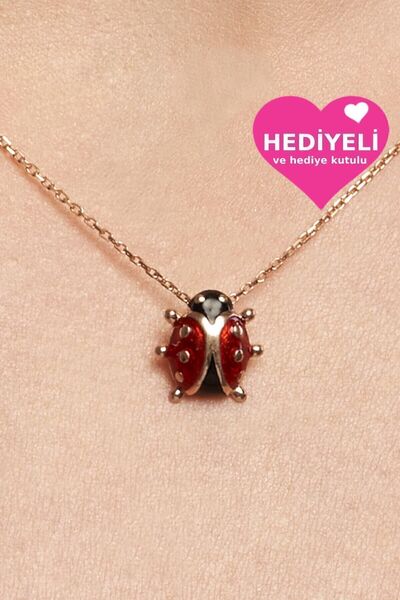 Jewelmim Gümüş Uğur Böceği Kolye 18 Ayar Rose Altın Kaplama Mucize Uğur Böceğ...