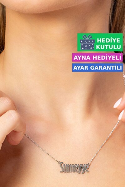 Jewelmim Sümeyye İsimli Gümüş Kolye 18 Ayar Beyaz Altın Kaplama 925 Ayar Kadı...