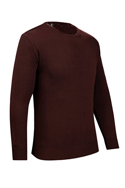 Çizgi Triko Men's Knitwear Burgundy Sweatshirt Zero Collar Solid Color Winter Woven Steel Mesh