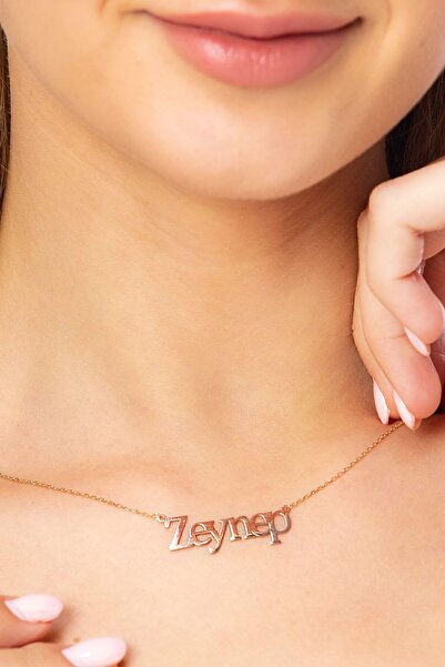Jewelmim Zeynep İsimli Gümüş Kolye 18 Ayar Rose Altın Kaplama İsim Yazılı 925 Ayar Kadın Gümüş İsimli Kolye