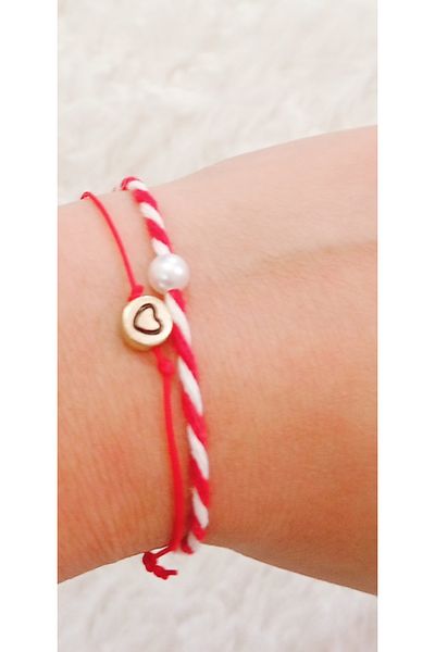 mer 2-Piece Accessory - Pearl and Heart Detailed Elevator Closure, Martentica and Bracelet