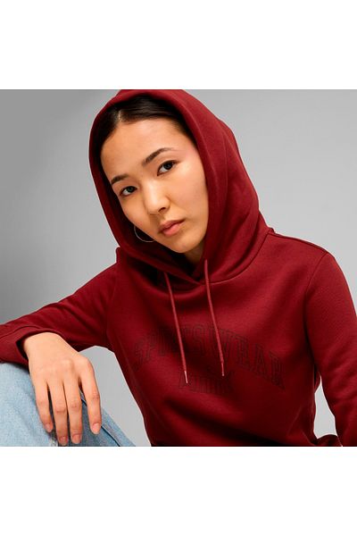 Puma Hanorac cu glugă pentru femei Ess Logo Lab, roșu Claret