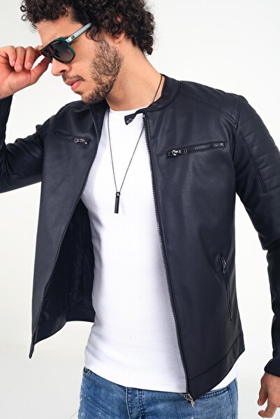 Oksit Tuci 420 Slim Fit İçi Polarlı Hakim Yaka Suni Deri Mont