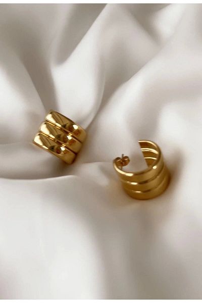 mrsflower jewelry STEEL GOLD TRIPLE LOOKING HOOP EARRING