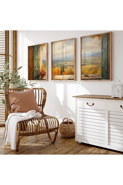 woodhomeworks Дървена рамка за абстрактна картина от 3 части за дома, хола, спалнята, балкона, декорацията Qmrc45