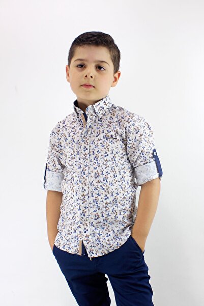 Doctor junior Dečačka košulja sa sklopivim rukavima i cvetnim uzorkom Slim fi...