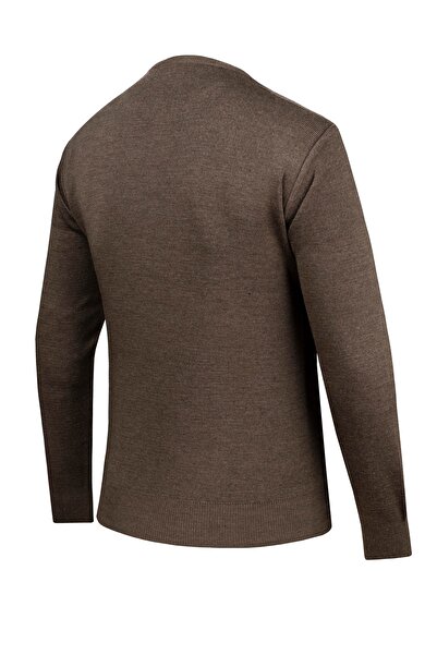 Çizgi Triko Men's Striped Knitwear Sweater - Zero Collar, Patterned Sleeves and Waist Elastics, Steel Knit - 4241C