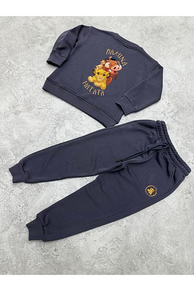 KAPROLLI 100% Cotton Children's Bottom Top Tracksuit Set 3 Thread Rasterless Crew Neck Nursery School Set