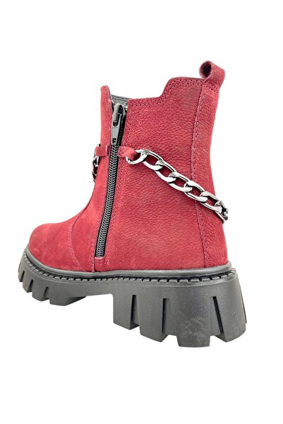 Nubebe Chelsea Kız Çocuk Deri Kısa Çizme Bordo Nubuk