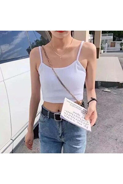 8line White Y2K Basic Strappy Crop