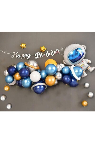Bkmc Uzay Astranot Temalı Happy Birthday Kaligrafi Set Doğum Günü Süsü