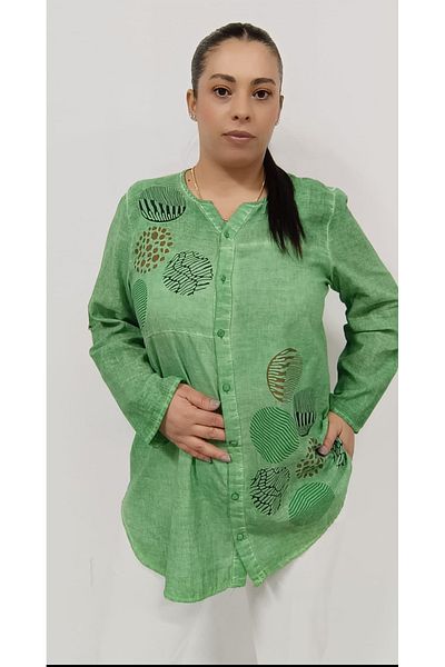 AKŞEN GİYİM Plus Size Women's 100% Cotton Linen Fabric Geometric Pattern Fold Sleeve Authentic Tunic