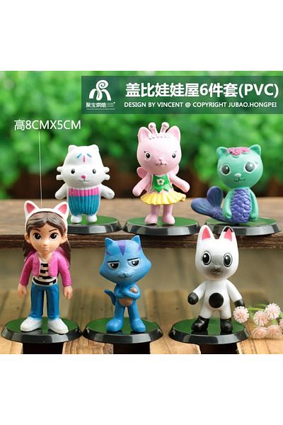 Choice 6pcs set PVC Gabby Dollhouse Figure Toy Mercat Cartoon Stuffed Animals Smiling Car Cat Hug Gaby G...