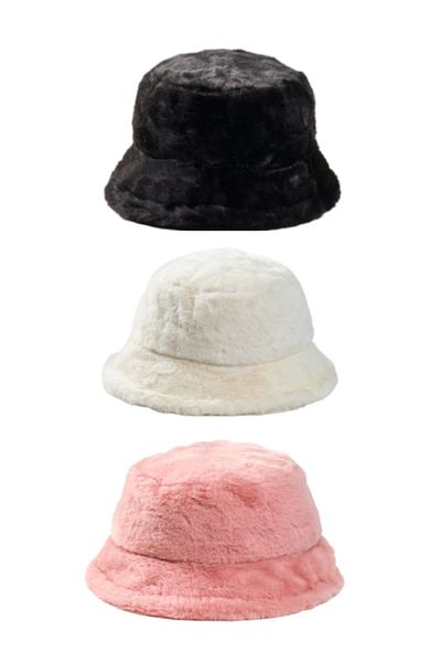 derikem 3 Pieces Stylish Plush Bucket - Fisherman Bucket Winter Hat Set of 3