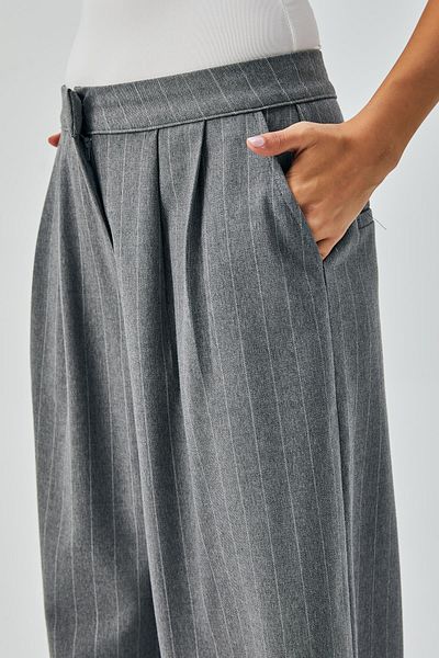 minaaise Women's Gray Wool Polyviscose Striped Palazzo Trousers 28078