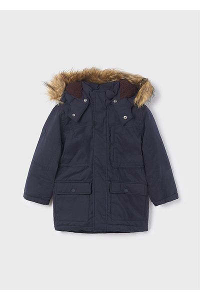 MAYORAL Boy's Fur Hooded Long Parka Coat