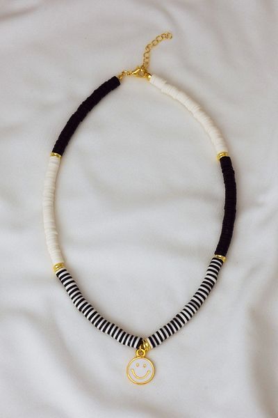 Mrs Flower Black and White Fimo Necklace