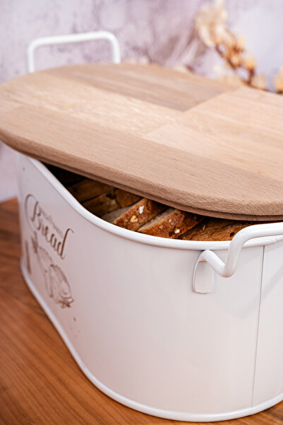 Skygo 32X19 cm Metal Bread Box with White Cutting Board and Lid - Stylish and Durable Bread Holder