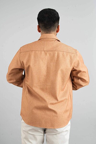 bombe Erkek Taba Mevsimlik Casual Içi Scuba Kaplama Spor Kesim Mont Çıtçıtlı Ceket Gömlek