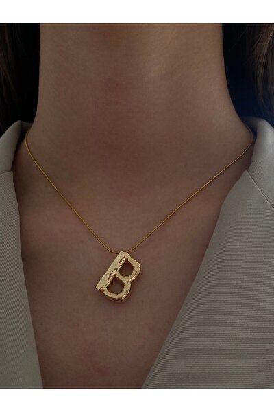 h&b design jewel Çelik Gold Balon B Harfli Kolye