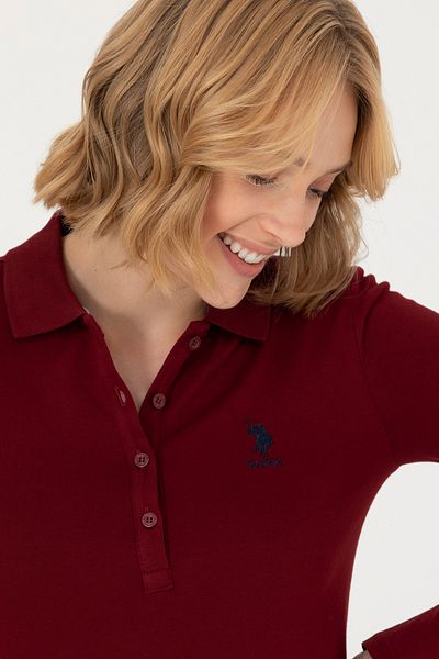 U.S. Polo Assn. Hanorac de damă cu gât polo roșu Claret - 50271573 -VR014