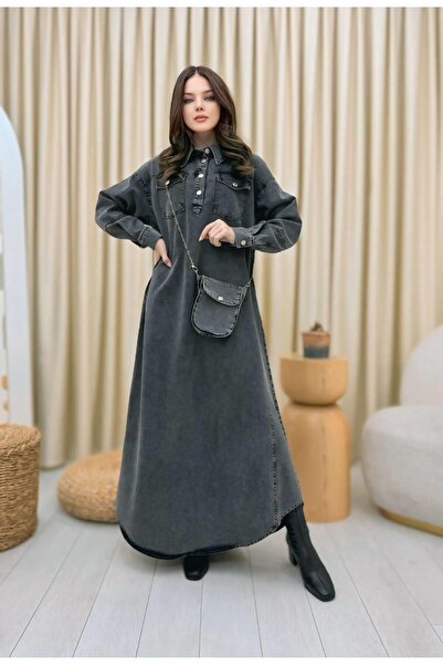 Cardella Loose Cut Jeans Bag Detailed Long Jean Jeans Dress