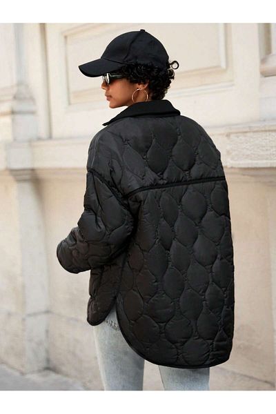 SERBA Cooked Pattern Collar Ribbaned Wide Fit Quilted Coat