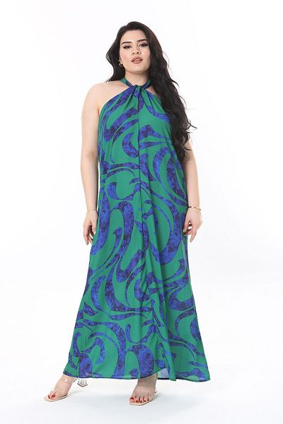 Şans Φόρεμα κρεπ Green Halter Neck Plus Size - Unlined 65N37940