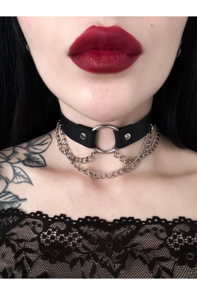 DarkellaStore Gotik Punk Halka Zincir Detay Choker Boyunluk