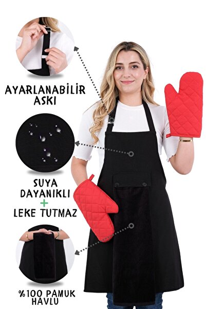 sevilya Star Ayar Askılı Havlulu 4lü Mutfak Önlüğü Seti (2 ELDİVEN)