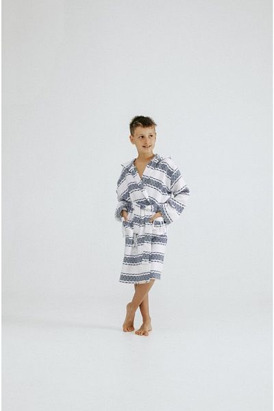 Stella Belli Navy Colored Children's Bathrobe - Loincloth Hooded, Pamira Patterned Hand Woven
