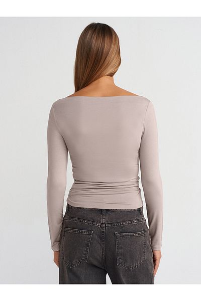 Dilvin 31213 Boat Neck Long Sleeve Ball-Stone