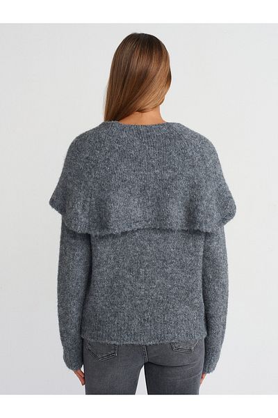 Dilvin 10652 Model Soft Knitwear Sweater - Cape Detailed, Smoked M.