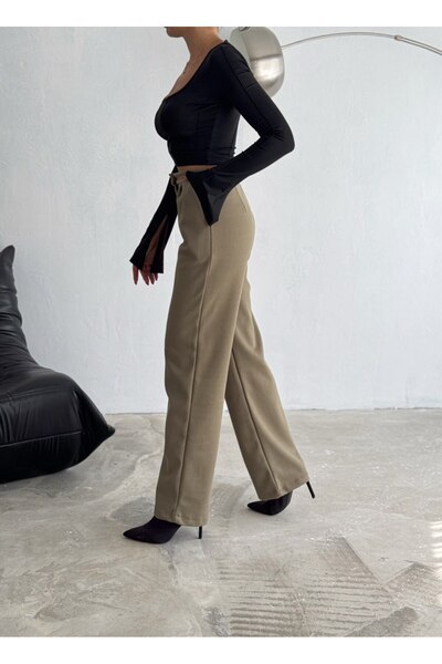 winmoda Ψηλόμεσο Maxi Γυναικείο Παντελόνι Stamp - Φαρδύ πόδι φαρδύ