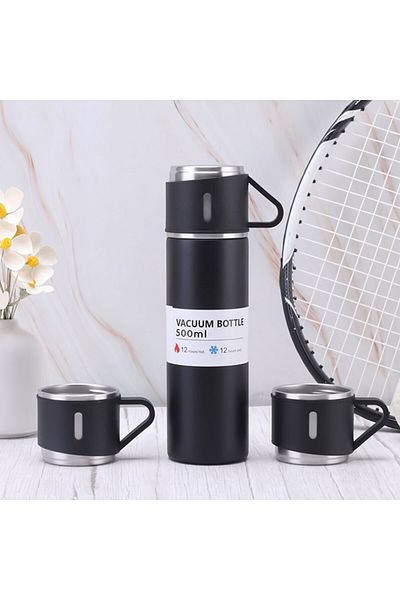 MIBRU Coffee and tea vacuum bottle with 3 cups 500ml - black