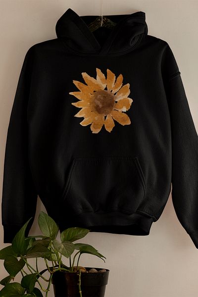 qoeuyl boutique Unisex Sun Flower Printed Hooded Sweatshirt - 100% Cotton