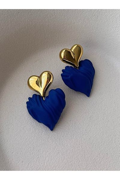 mos&more Saks Blue Heart Design Dangle Women's Earrings