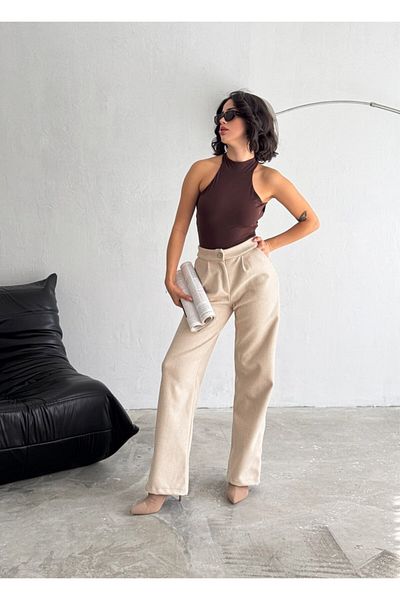 winmoda High Waist Maxi Women's Stitched Trousers - Wide Leg Baggy