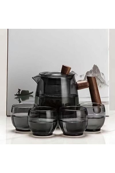 MIBRU Tea and herbal glass jug 500ml with 4 100ml cups set black