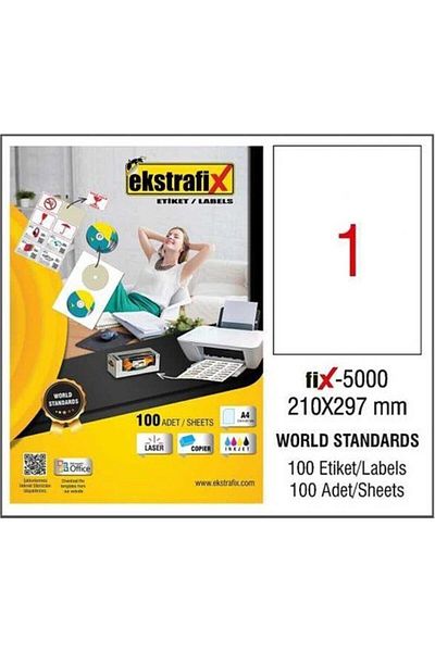 ekstrafix Laser Label 100 Sheets 210X297 mm Laser Printer Label