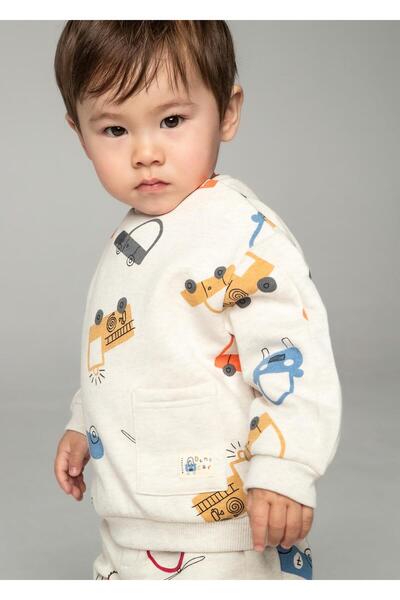 MAYORAL 0-36 Ay Erkek Bebek Baskılı Sweatshirt Krem