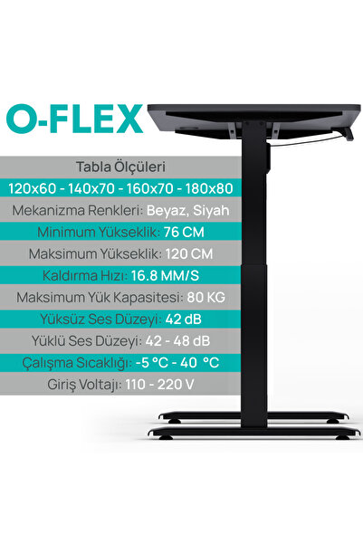 EDUSA O-Flex Tek Motorlu Elektrikli Yükseklik Ayarlı Masa - 120X60 - Antrasit